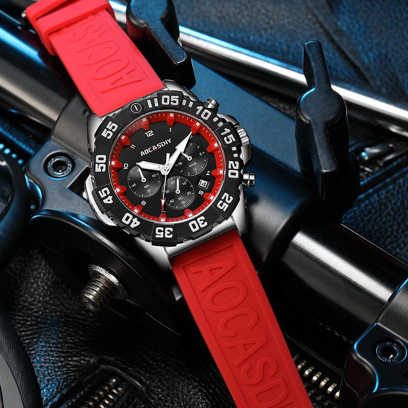 New Sport Men's Watch Silicone Strap Multi-Functional Date Waterproof Military Quartz Wristwatches Gifts Relogio Masculino