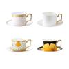 Feines Knochenporzellan Kaffeetassen- und Untertassensets, 270 ml Wunderschön glasierte Teetasse mit Goldrand und Henkel, Keramik-Kaffeetassen mit goldenem Löffel