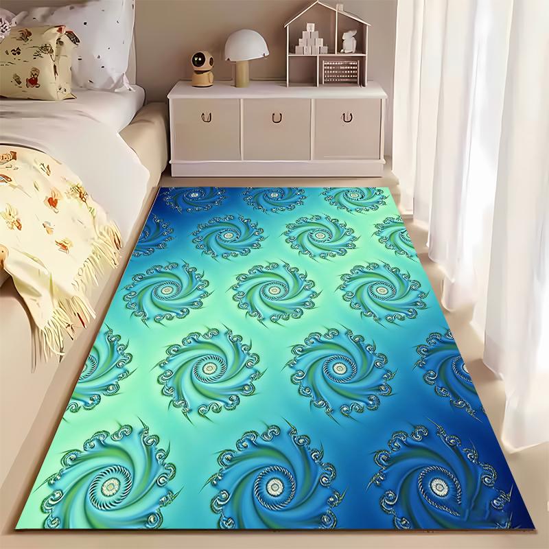 Swirling Ocean Wave Pattern Carpet in Blue and Green Gradient Style Suitable for use as an anti-slip for living room bedroom sofas