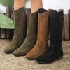 Women Knee High Boots 2026 Autumn Fashion Pointed Toe Chelsea Boots Retro V-neck Designer Western Suede Cowboy Boots Botas Mujer