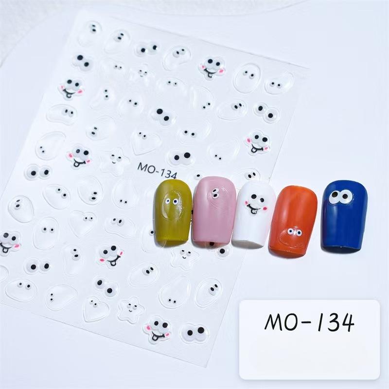 Mouth and Mouth Embossed Manicure Sticker Big Mouth Weird Eyes 3D Jelly Nail Sticker Smiling Face Expression Manicure Sticker