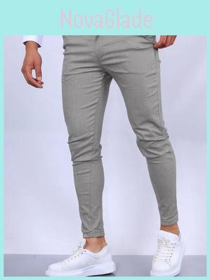Mens Slim Fit Casual Pants With High Elastic Cotton Blend For Urban Streetwear