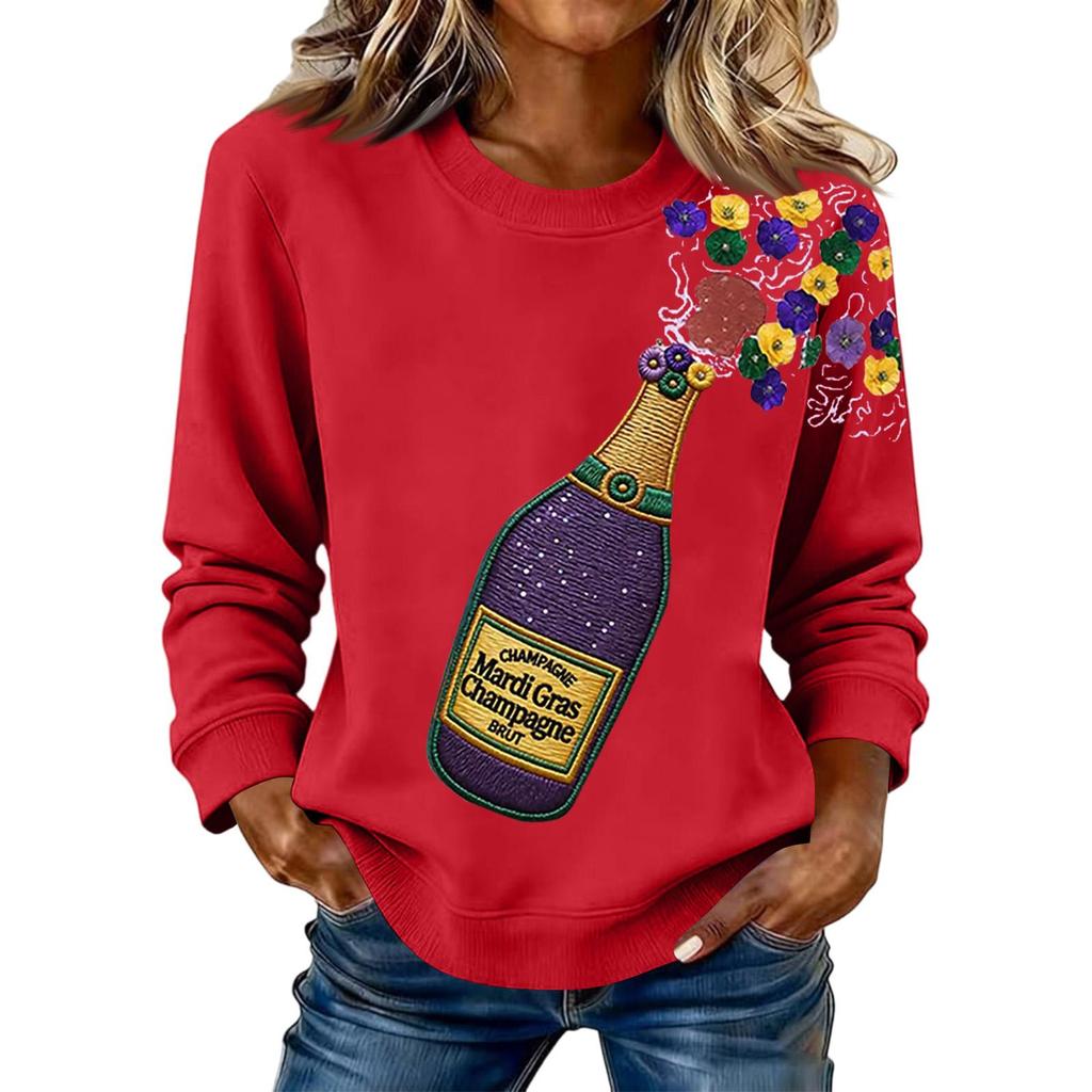 Damenmode Bedrucktes Langarm Locker Rundhals Sweatshirt Top