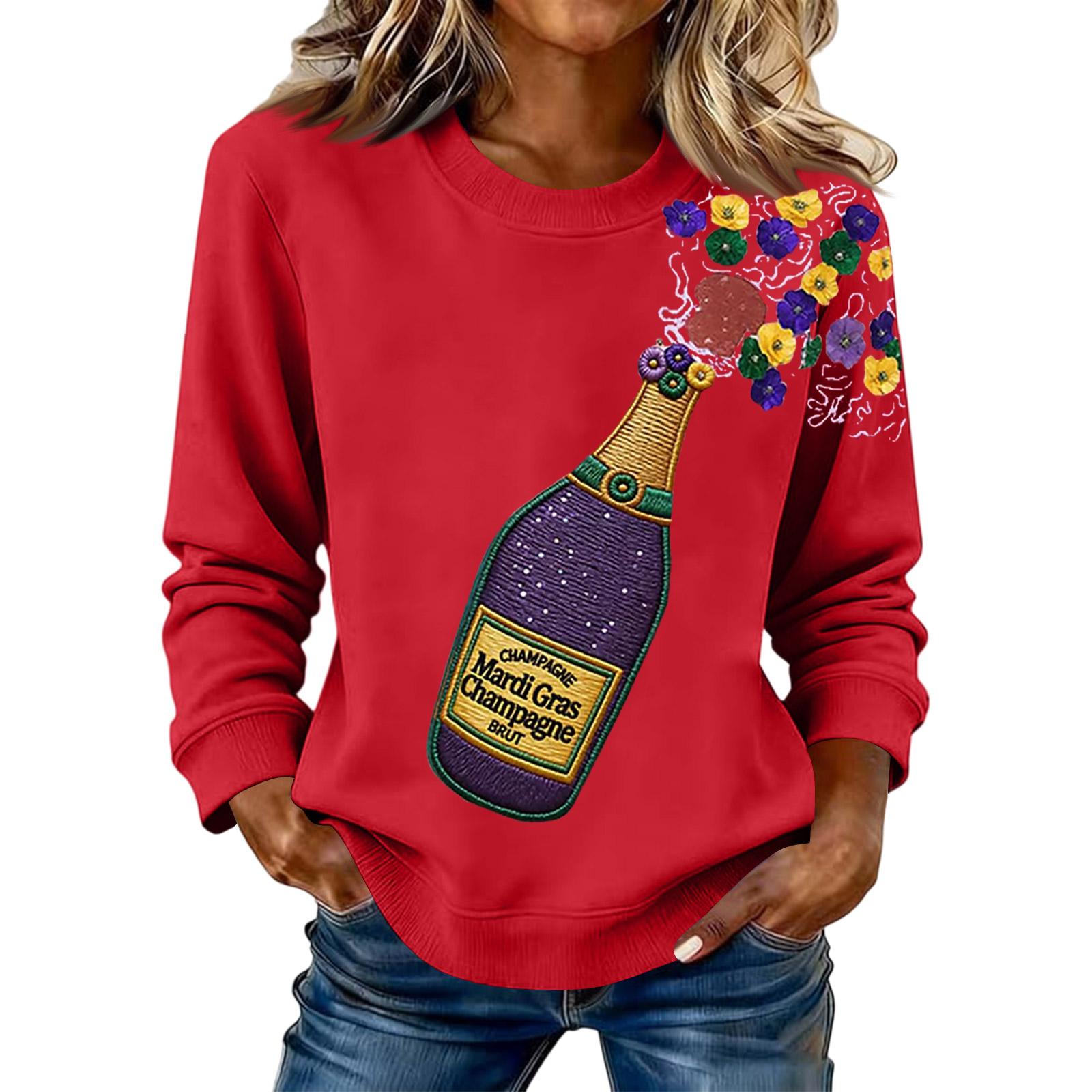 

Жіночий модний вільний світшот з довгим рукавом і круглим вирізом з принтом XL червоний