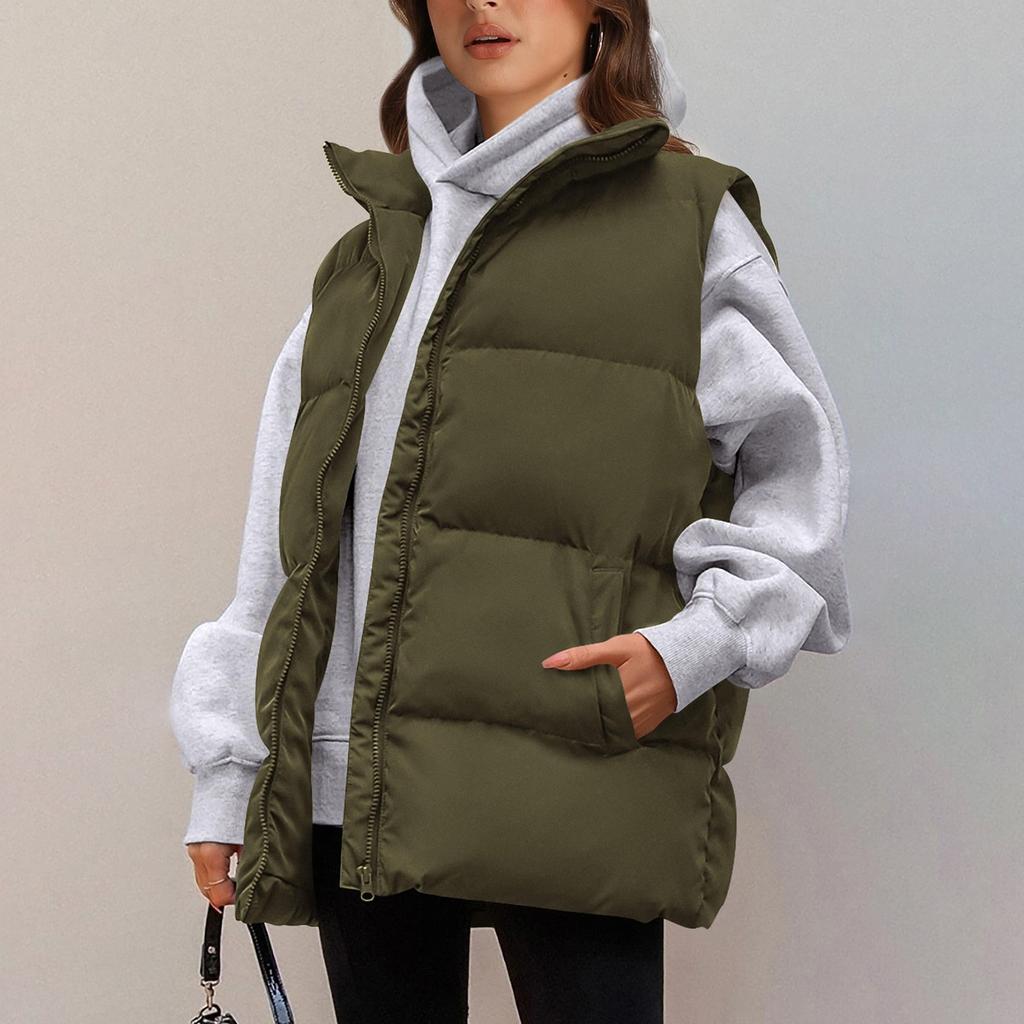 Women's Fall Fashion Vests Casual Sleeveless Stand Collar Zip Up Jacket Coats Warm Winter Outerwear