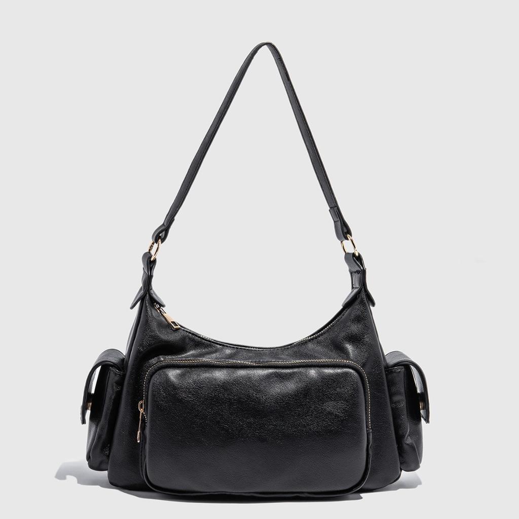 2025 Trendy Multi-Pocket Motorcycle Bag for Women Cool Punk Style Underarm Bag Niche Retro Commuter Single Shoulder Crossbody Bag