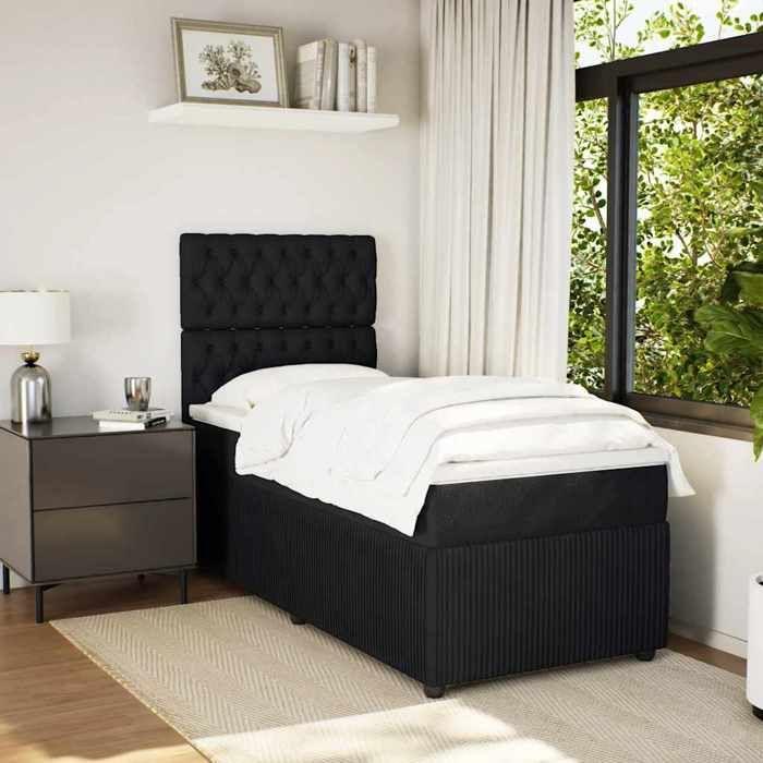 Exclusive House - Slatted Bed Base with Mattress Black 90x190 Cm Velvet