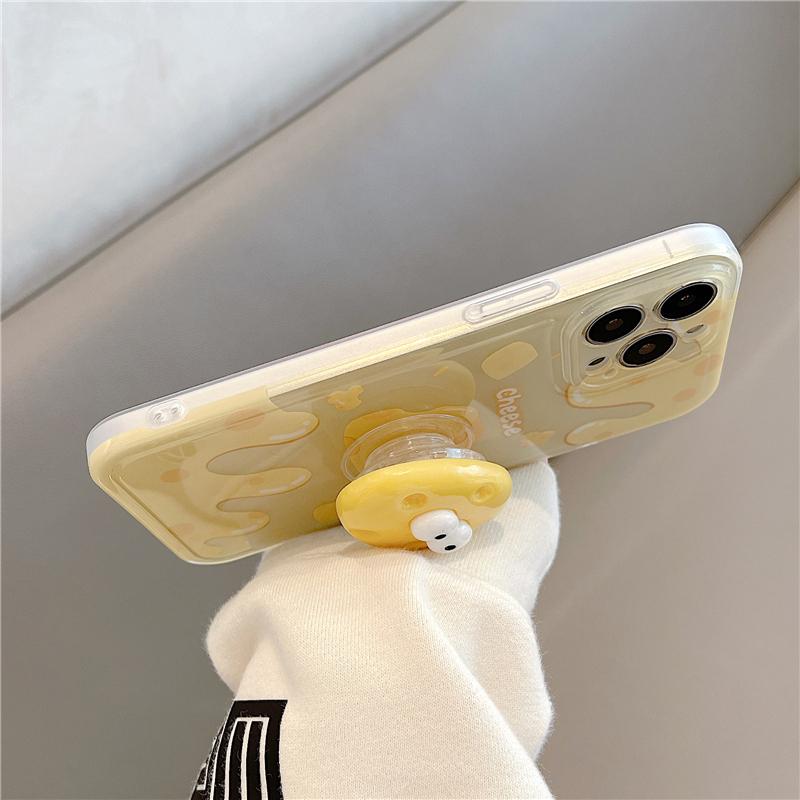 Yellow Cheese Stand Holder Phone Case For Samsung 10 Plus 8 9 20 Ultra S23 S22 S21 S20 S10 A50 A30 A20 A10 Grip Tok