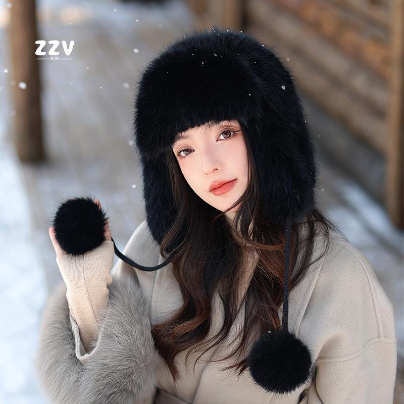 Hat Women's Winter 2025 New Cold and Warm Versatile Plush Cap White Thickened Fluffy Ear Cap