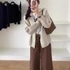 Korean Dongdaemun Women's Double Zipper Lapel Coat - Thick Wool Sweater, Autumn/Winter, Soft, Fluffy, Loose, Lazy Style.