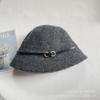 Hat female autumn and winter face small bucket hat leather buckle decorative versatile wool knitted hat foldable thermal basin hat female