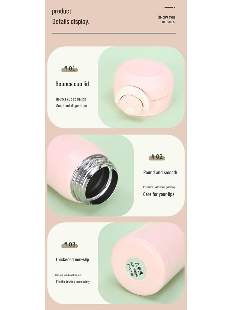 Bicchiere Termico Mini Macaron Colorato per Ragazze, Acciaio Inossidabile 304, Fresco e Portatile