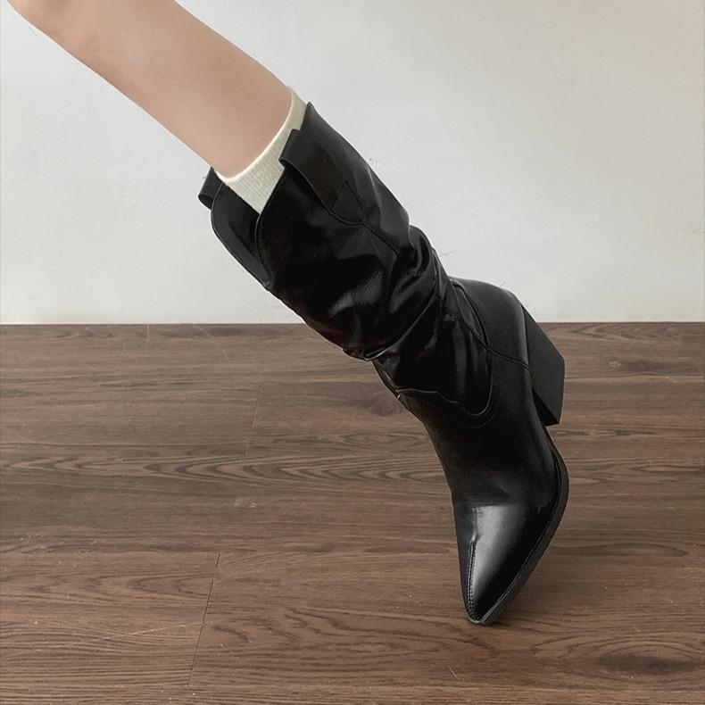 Bottes marron vintage à talon pointu Maillard pour femmes, nouvelles 2025 printemps et automne, style britannique, bottes à poils fins