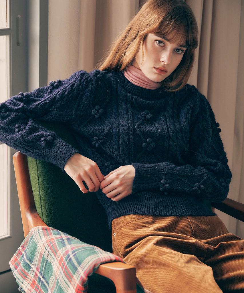 ROLAROLA Pompom Cable Knit Navy