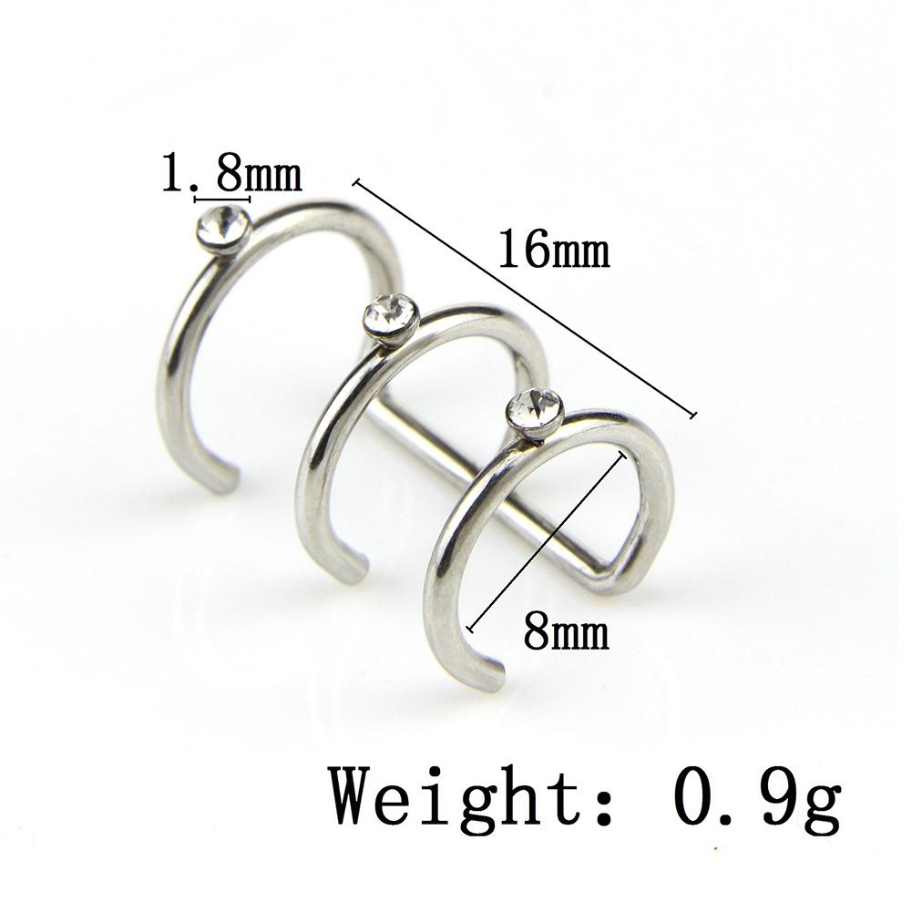 Diamond Earless Holes Stainless Steel Double Side C Cartilage Earrings Jewelry