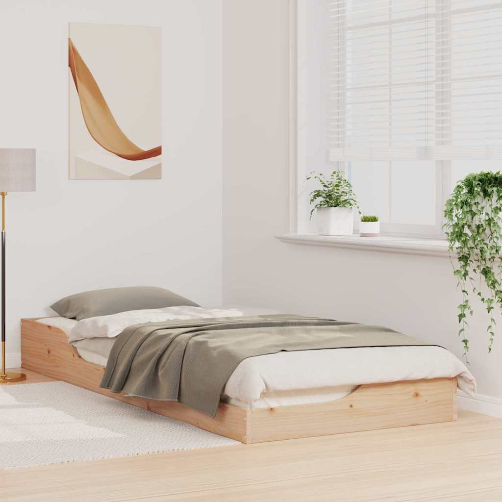 Brown Bed Frame 100 X 220 Cm Solid Pine Wood