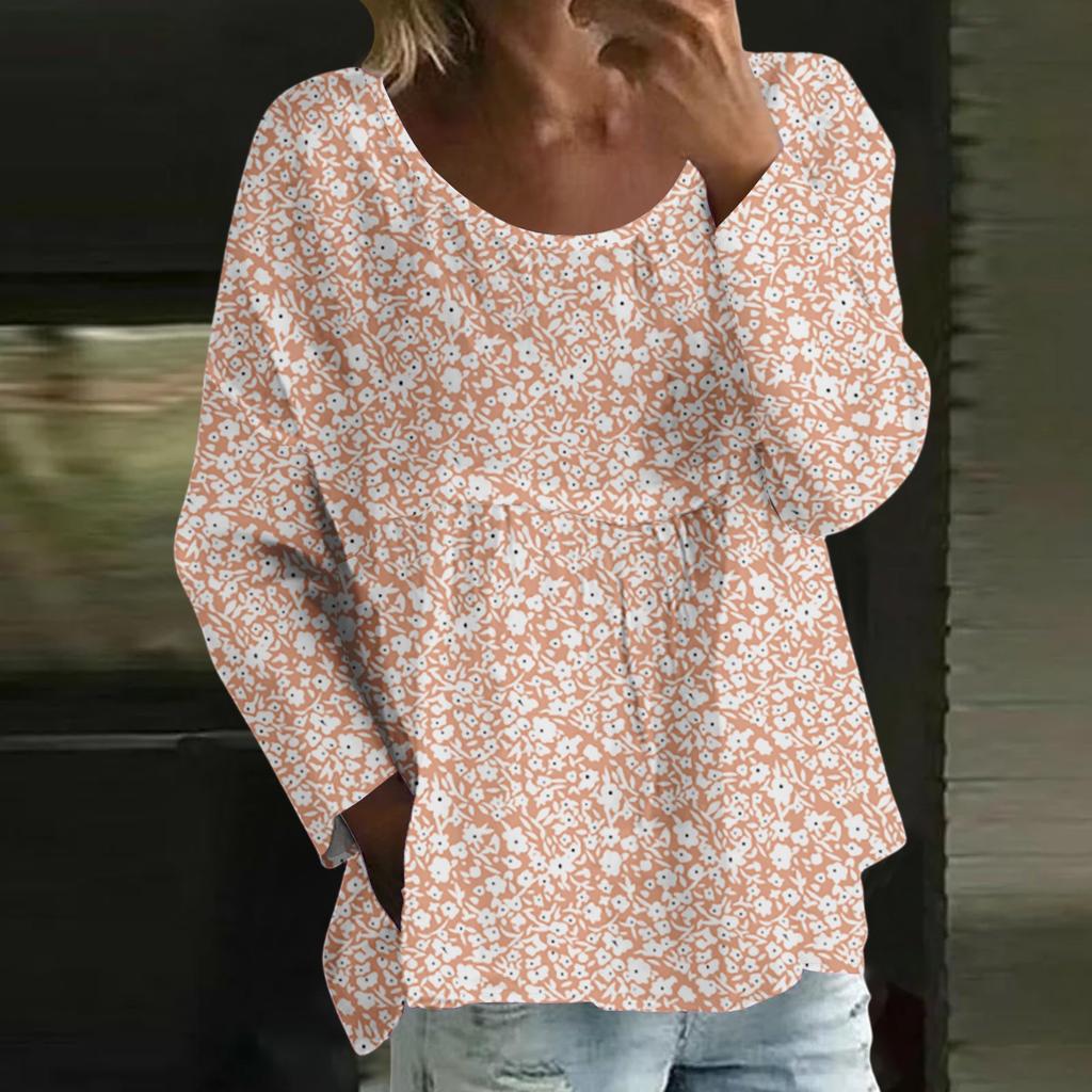 Damen Casual Mode Locker Rundhals Blumenmuster Langarm Oberteil