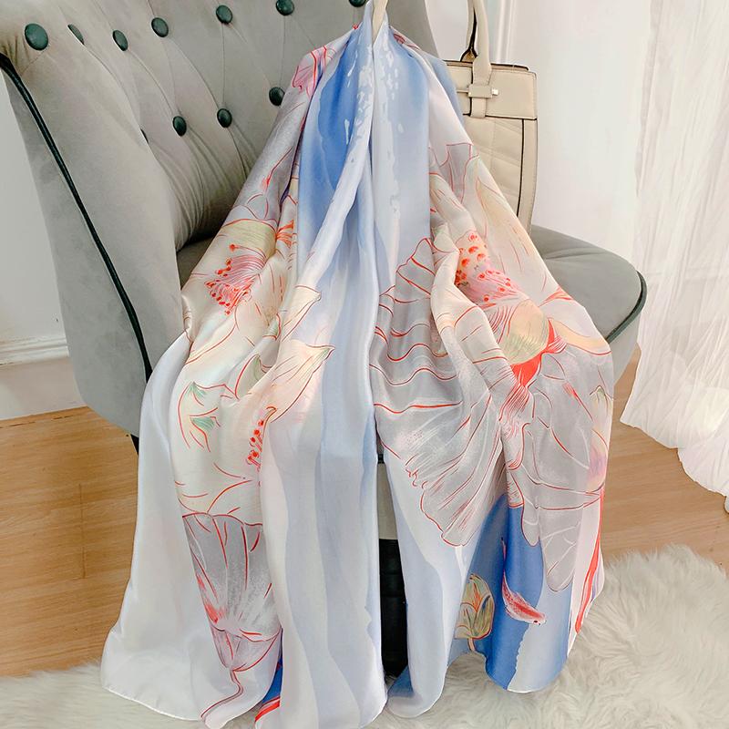 

180*90cm fashion Luxury Brand muffler Women Female Designer Big Florals Digital Foulard Ladies Silk Shawls Beach Scarf Printed 180cmx90cm