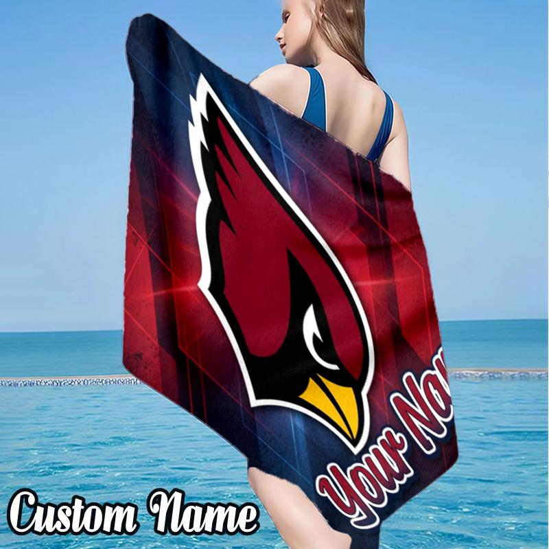 Custom Name Cardinals football Beach Towel - Soft, Ultra-Absorbent Microfiber, Lightweight, Perfect for Beach, Parties, Travel, Camping