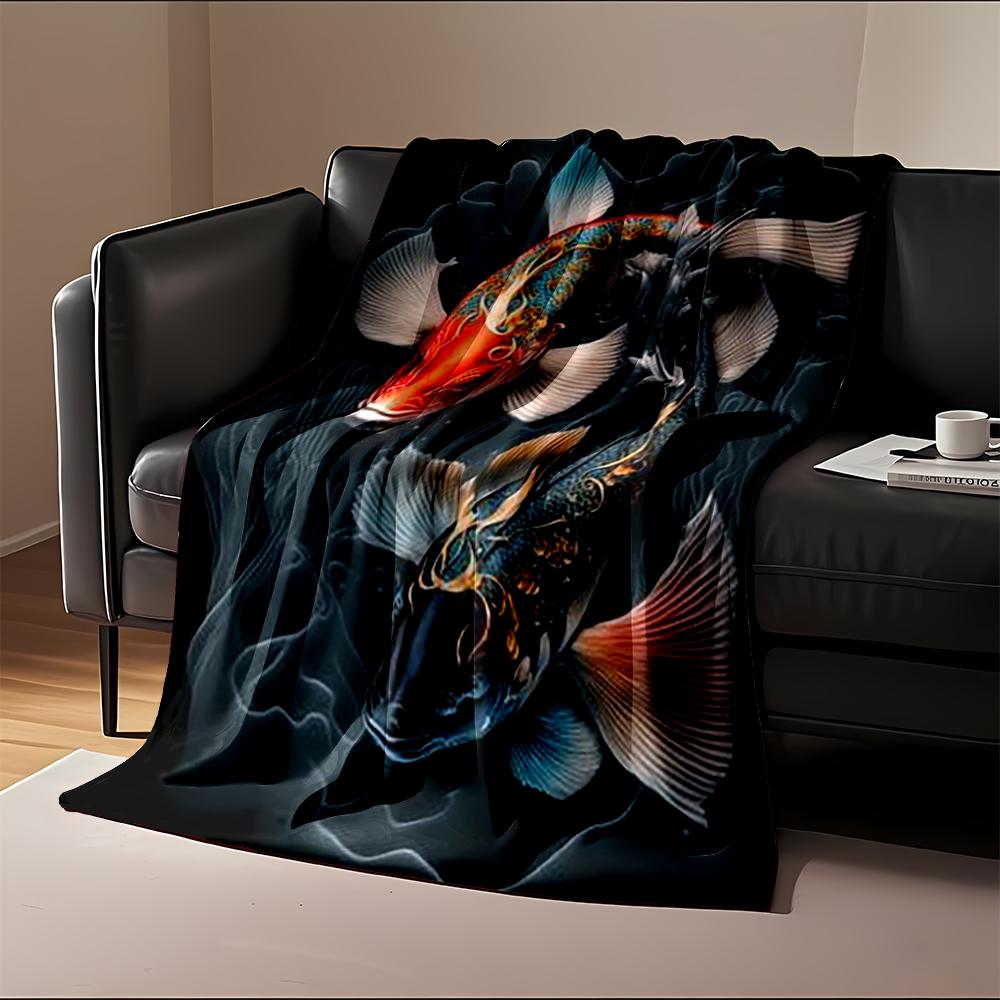 Koi Fish Yin-yang Design with Vibrant Colors. Flannel Blanket for Bedroom, Living Room, Sofa, and Nap Sofas.
