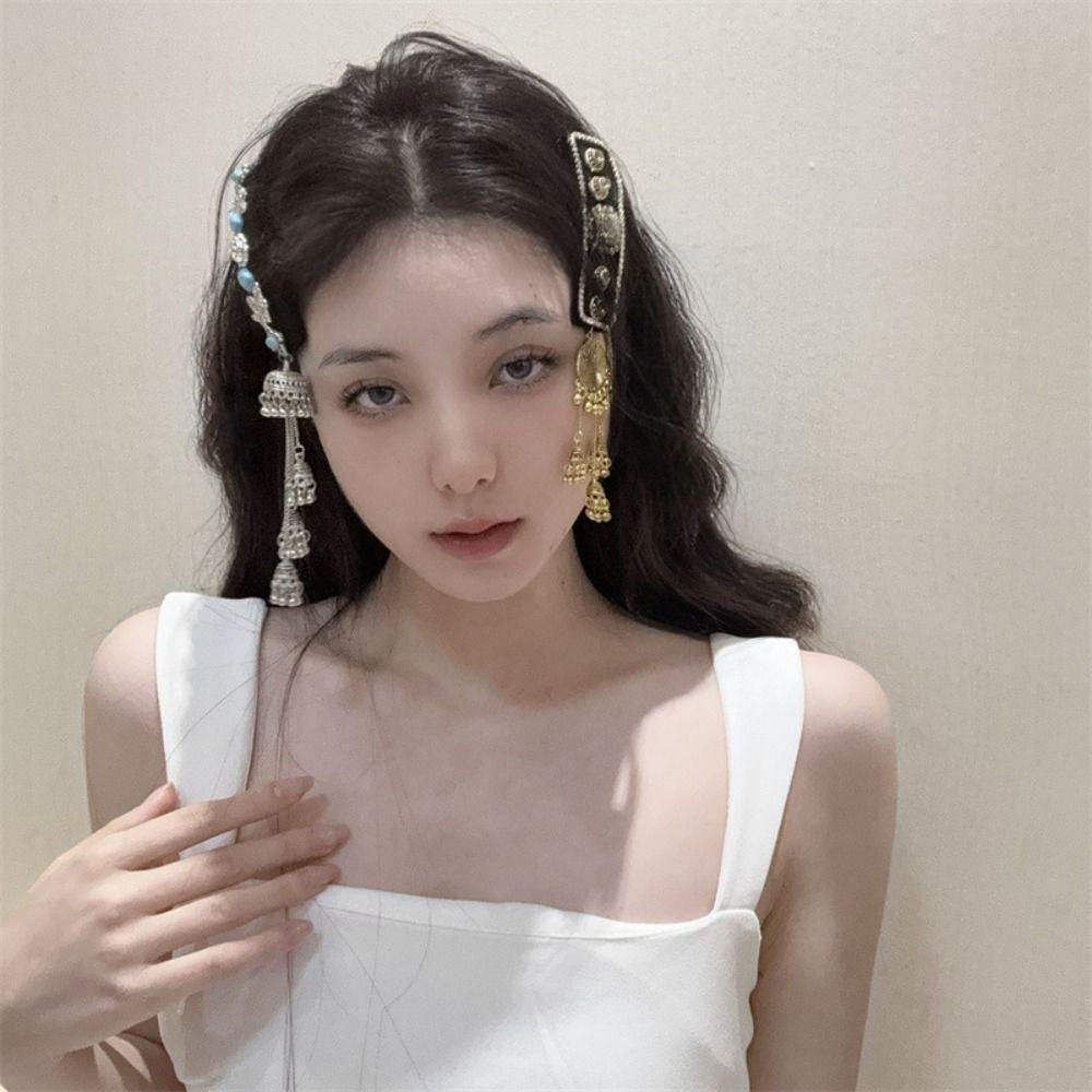 Long Ethnic Style Hair Clip Silver Tassel Side Clip Elegant Chinese Style Hairpin Daily