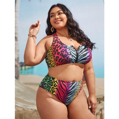 New Leopard Print Swimwear Women's Split Leopard Print Large Size Fat MM Bikini Swimwear