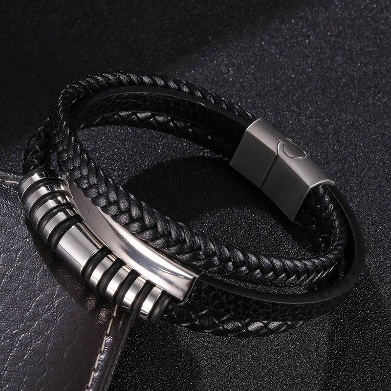Men Bracelets Vintage Multilayer Leather Braid Bracelets Bangles Handmade Rope Wrap Bracelets Male Gift HipHop Rock Jewlery