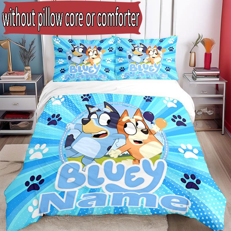 3pcs Duvet Cover Set (1*Duvet Cover + 2*Pillowcase, Without Core), Custom Name Bluey Pattern Bedding Set, Home Bedroom Decor Gift