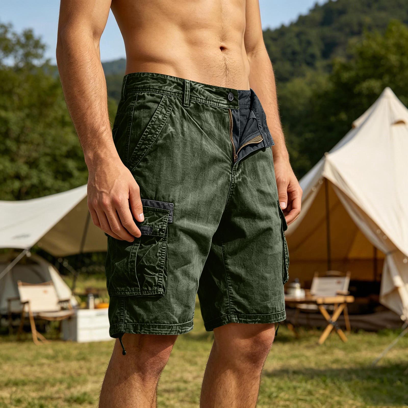 Men s Cargo Shorts Multi Pocket Design Casual Workwear Shorts Durable Fabric Relaxed Fit Outdoor Utility Shorts with Button Closure L
