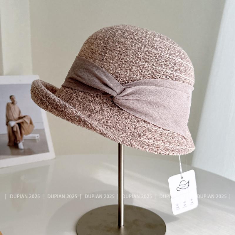 Elegant and Dignified Temperament Upturned Edge Flower Pot Hat Summer French Hat Women's Sunscreen Sun Hat