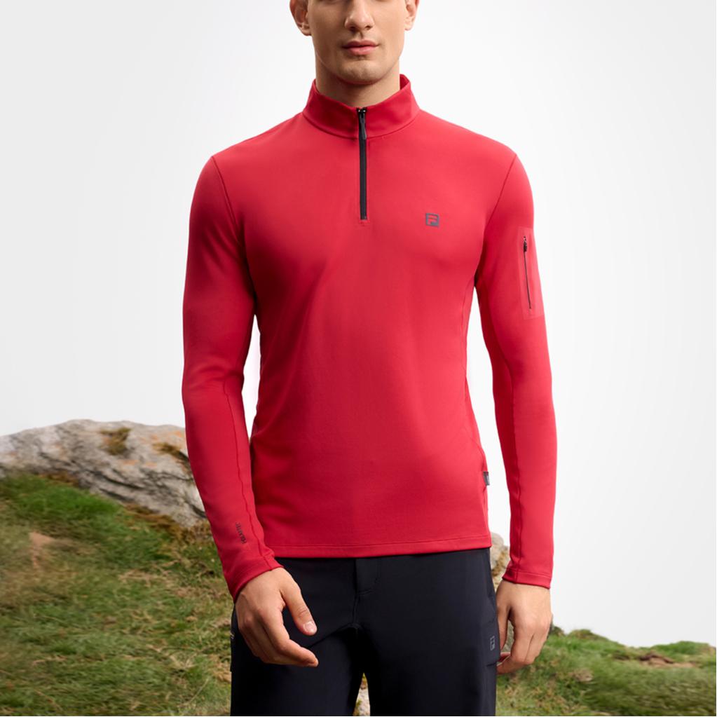 Fila Fashion Stand Collar Half Zip Knit Slim Fit Long Sleeve T-Shirt Men Tops Dark-Rose A11M517210FWI