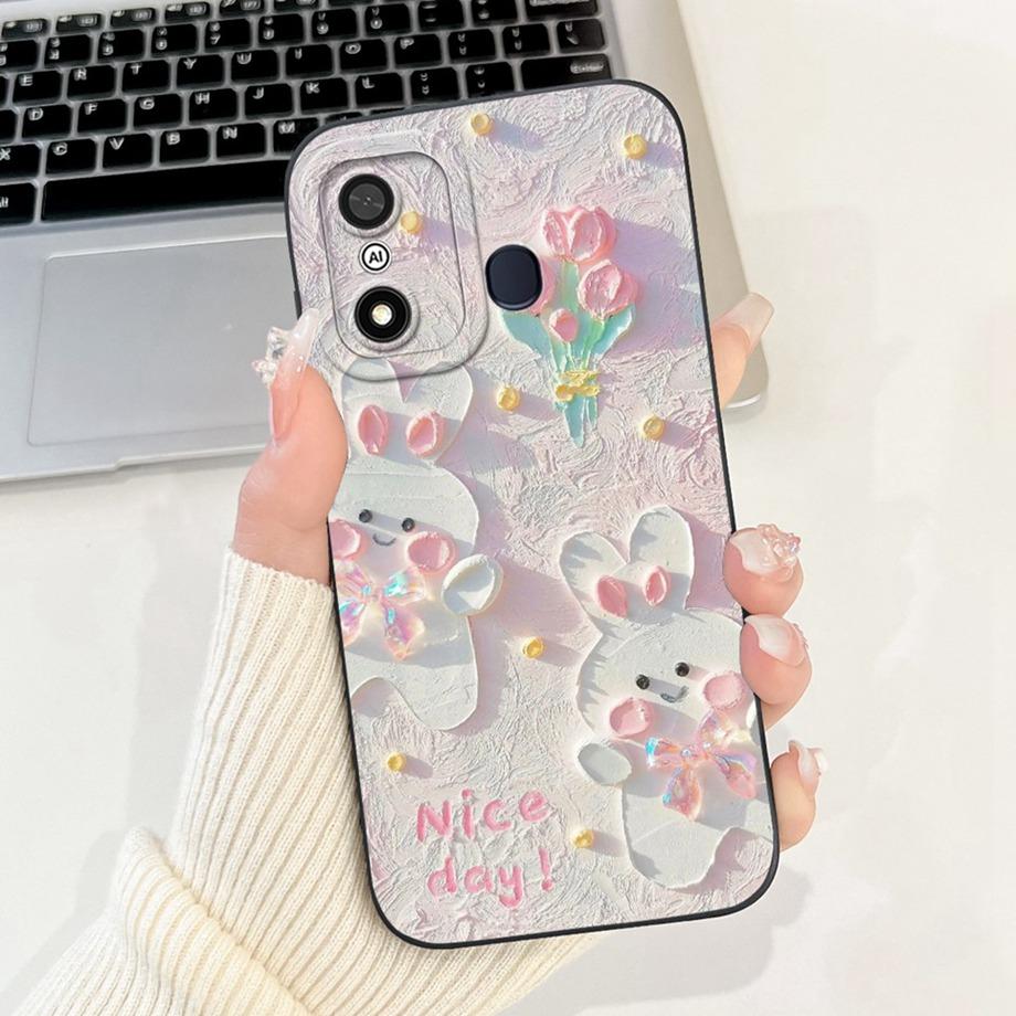 For Itel A27 A48 A25 A35 A48 A60 A60s A70 A04 Case Aesthetic Cartoon Panda Rabbit Pattern Camera Protection Matte Soft Cover