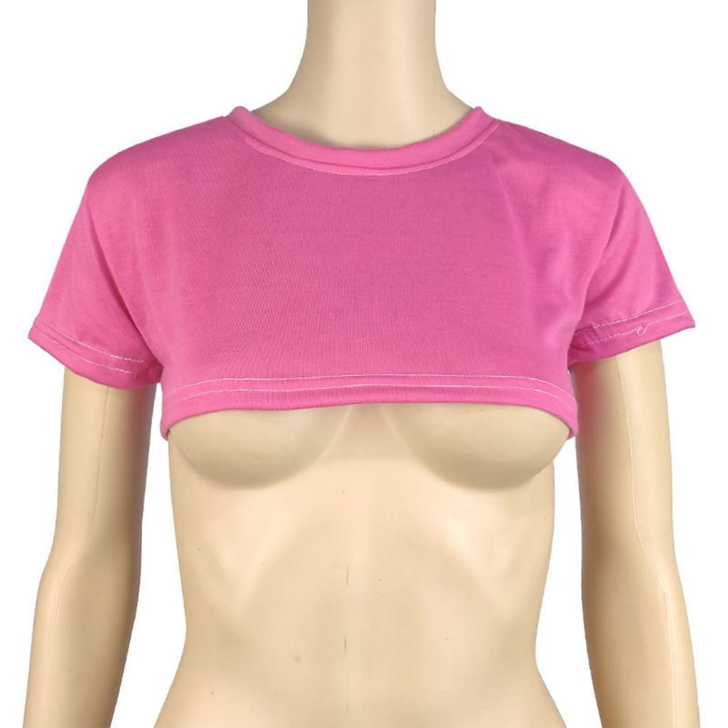Damen Two Yuan Einfarbiges Brust-Kurz-T-Shirt Süßes Tag Sexy Crop Kurzarm-T-Shirt