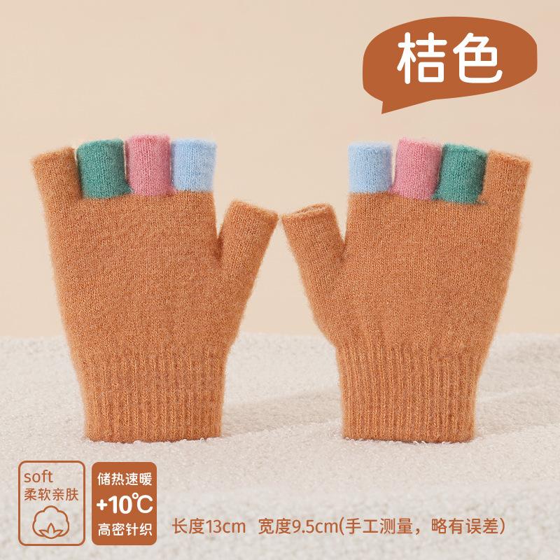 Autumn and winter children's wool gloves students write homework to keep warm half fingers boys and girls cartoon gloves show their fingers