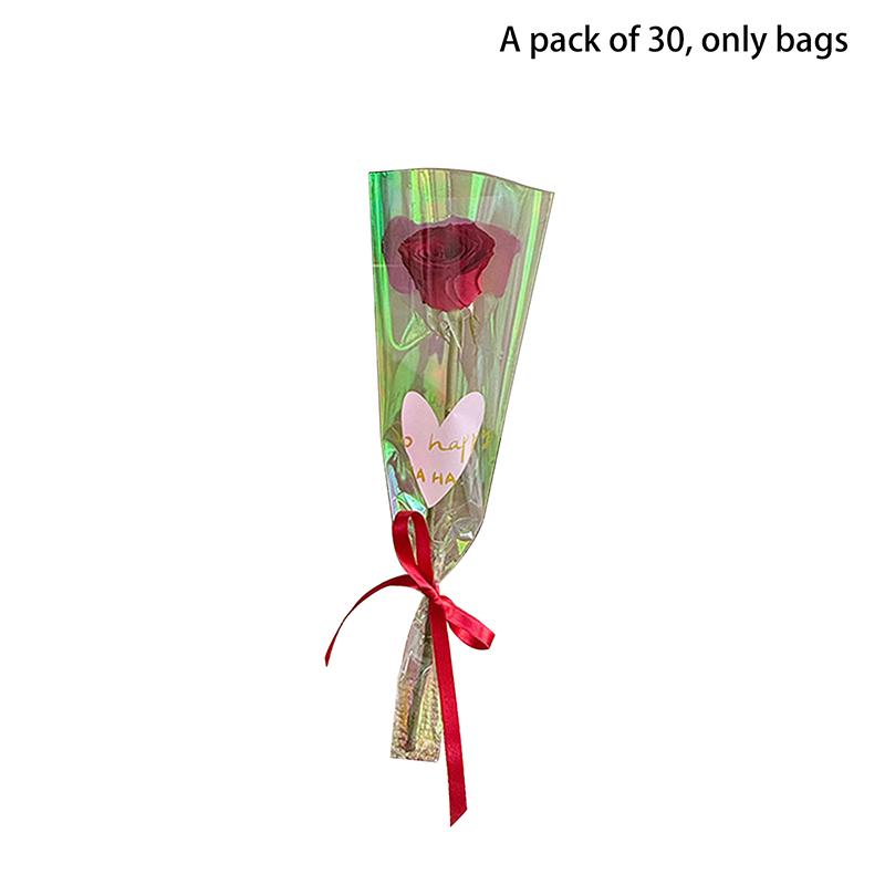 

30PCS Love Heart Iridescent Single Rose Sleeves DIY Transparent Flower Wrapping Bag Floral Material Packaging Waterproof S