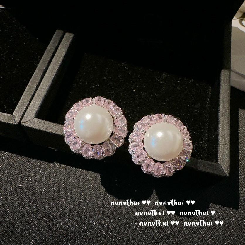 ** Kolczyki Meteoryty Kropelka Wody Różowy Klejnot Komety, Tahiti, Koraliki z Głębin Morskich, Kolczyki Kwiaty z Różowego Cyrkonu