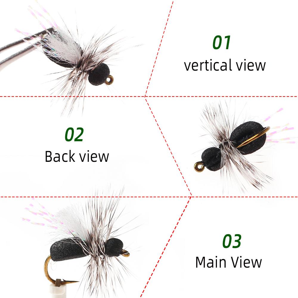 6pcs/Box Fly Fishing Flies Dry Fly Black Foam Ant for Riverine Trout, Panfish, Bass, Grayling, and Carp Fishing Lures