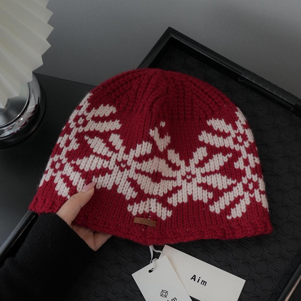 Retro Knitted Jacquard Literary Style Ear Protection Face Small Fashionable Warm Ethnic Style Woolen Hat