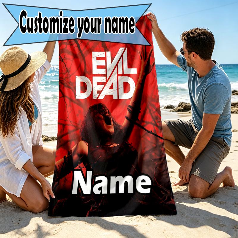 Custom Name Personalized The Evil Dead Print Beach Towel, for Trip Camping Beach Party Home Decor, Birthday Gift for Family & Friends