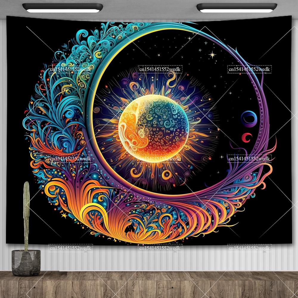 Mandala Półksiężyca Słońce Gobelin Gobelin Wiszący na Ścianie Boho Wiedźmiński Gobeliny Wystrój Pokoju Flagi Domowe