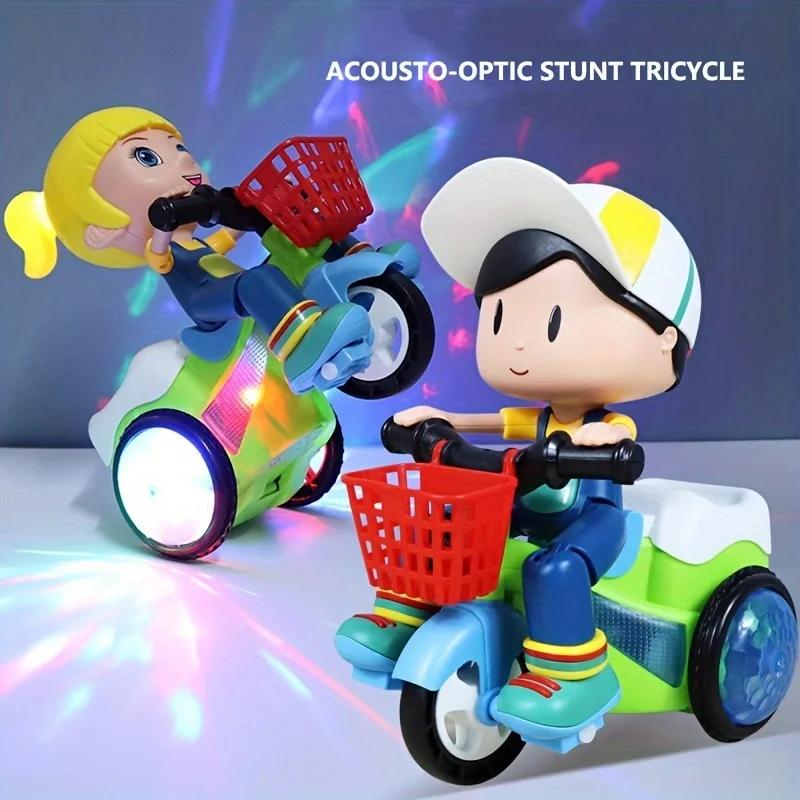 Musik Stunt Cool Trehjuling Bil 360 Graders Rotation Ljusande Motorcykel Baby Leksaker Lätt att Använda Julklapp för Barn Barn