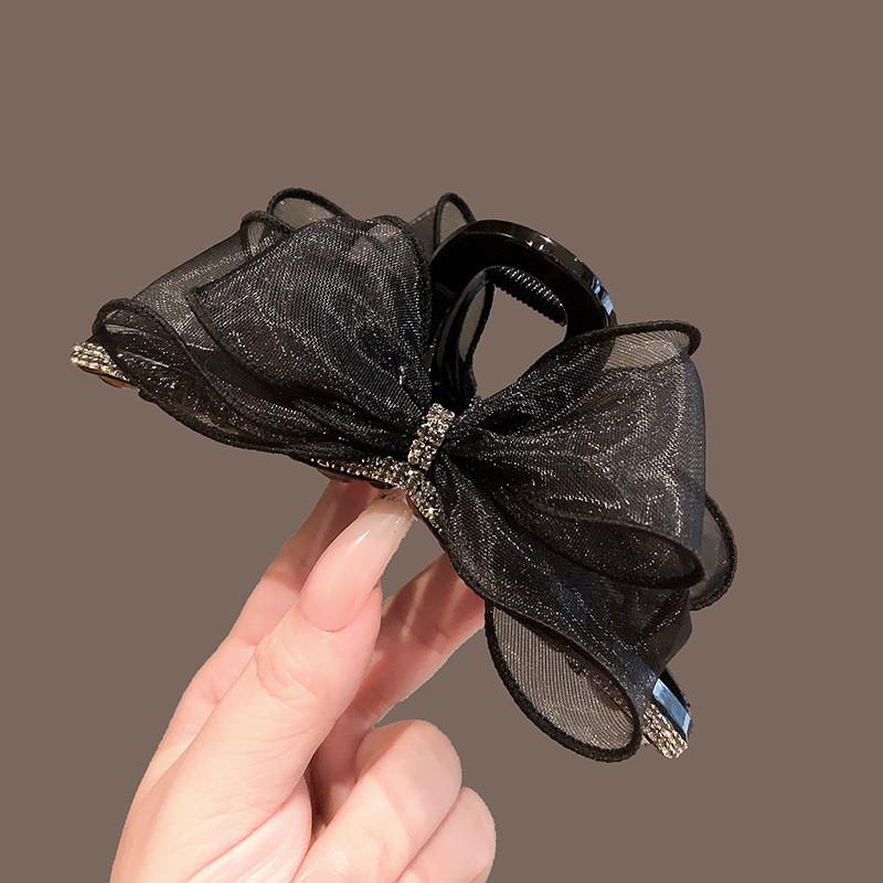 Super Fairy Net Fabric Bow Hair Clip With Water Diamond Clasp For Womens Fashion Styling