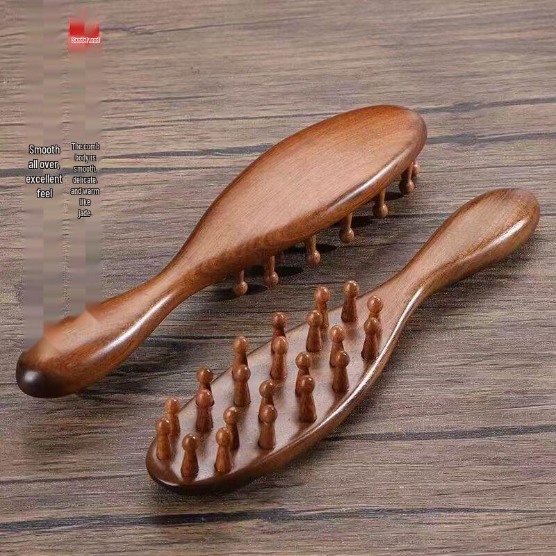 Sandalwood Meridian Massage Comb: 22 Needles, Smooth Round Teeth for Full Body & Scalp Cleaning