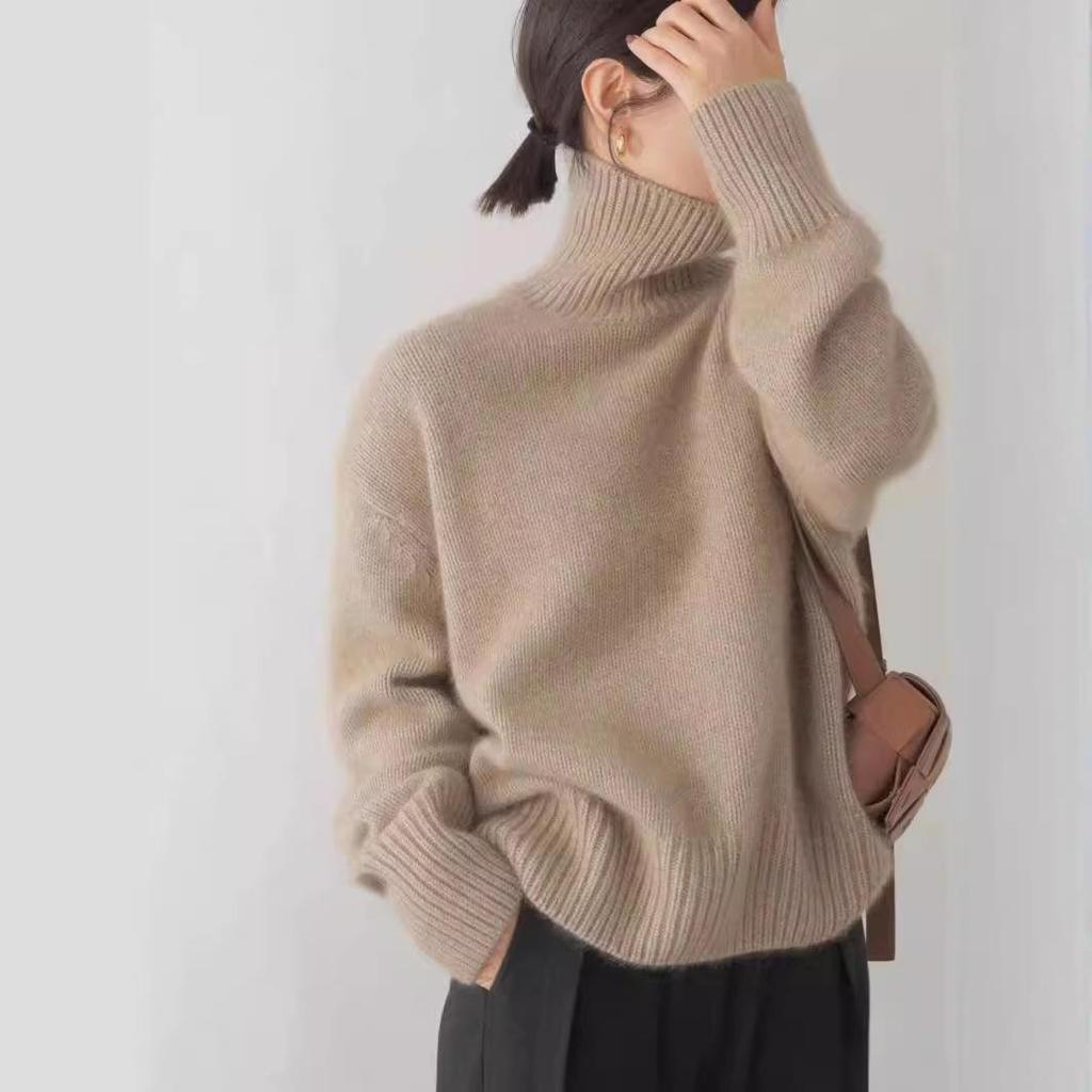 Women Long Sleeve Knit Pullover High Neck Pullover Sweater Warm Loose Knitted Jacket