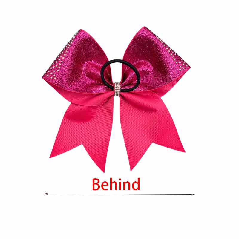Rhinestone Rose Red Cheerleading-Schleife mit elastischem Haargummi und Glitzer-Akzent