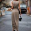 Elegant V-neck Sleeveless Slit Irregular Long Dress for Spring/Summer