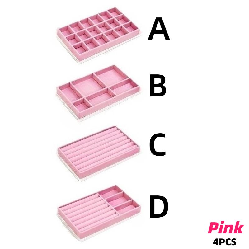 4 Pack Velvet Jewelry Organizers Featuring Multi-Section Display Board for Rings Earring Bracelet Necklaces Brooches and Watches