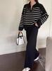 Fashion suit women's Korean version loose striped knitted top two-piece set casual high waist pendant knitted wide-leg pants