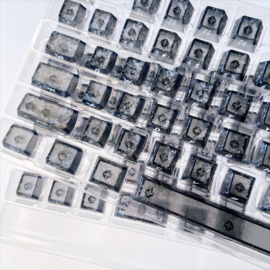 White Snowflakes Key Caps Imitation Carbon Fiber Side Printed PBT Transparent Keycap for Mechanical Keyboard 68 75 87 95 108