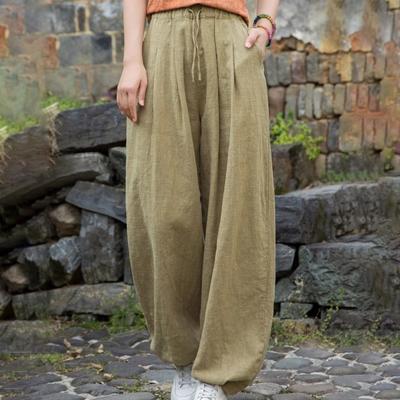 Kadın Günlük Pantolon Elastik Bel Ayarlanabilir Büzgü İpli Düz Renk Geniş Paça Pantolon Düz Renk Harem Pantolon